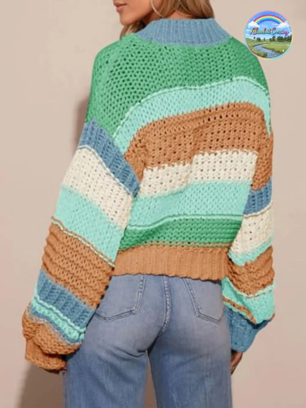 Striped Chunky Cardigan Sweater Button Up Color Block Long Sleeve Knit Coat
